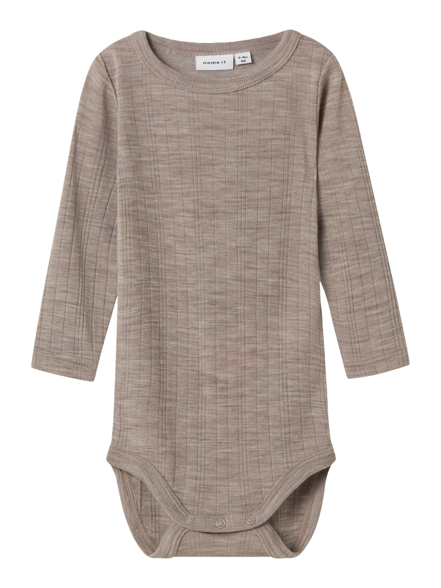 NAME IT NBMWANG Wool Needle LS Body Solid Noos Maniche Lunghe, Grau, 68 Ragazzini