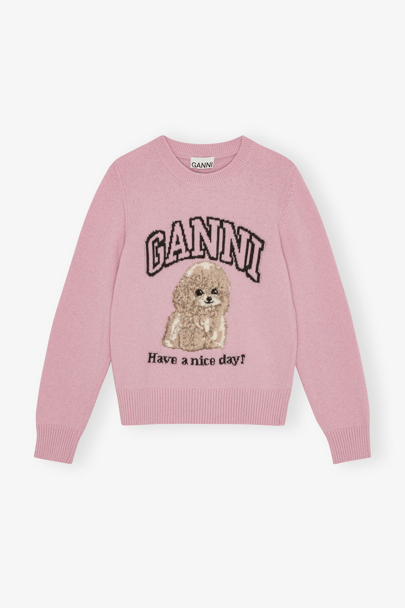 GANNI Graphic Wool Mix Poodle Crewneck Chalk Pink – Hos Josefine